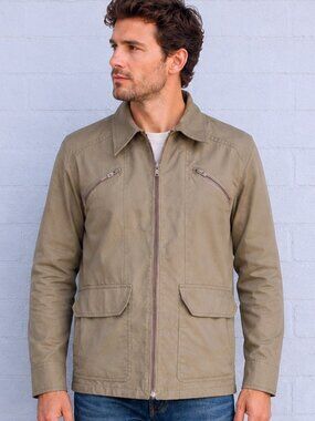 London Fog 40 Reg Khaki Zip Front Pockets Lined Casual Rain Jacket VTG